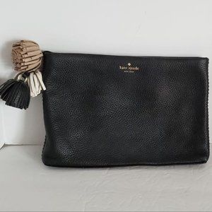 Kate Spade NY Palmer Drive Shala Black Leather Clutch with Tassels